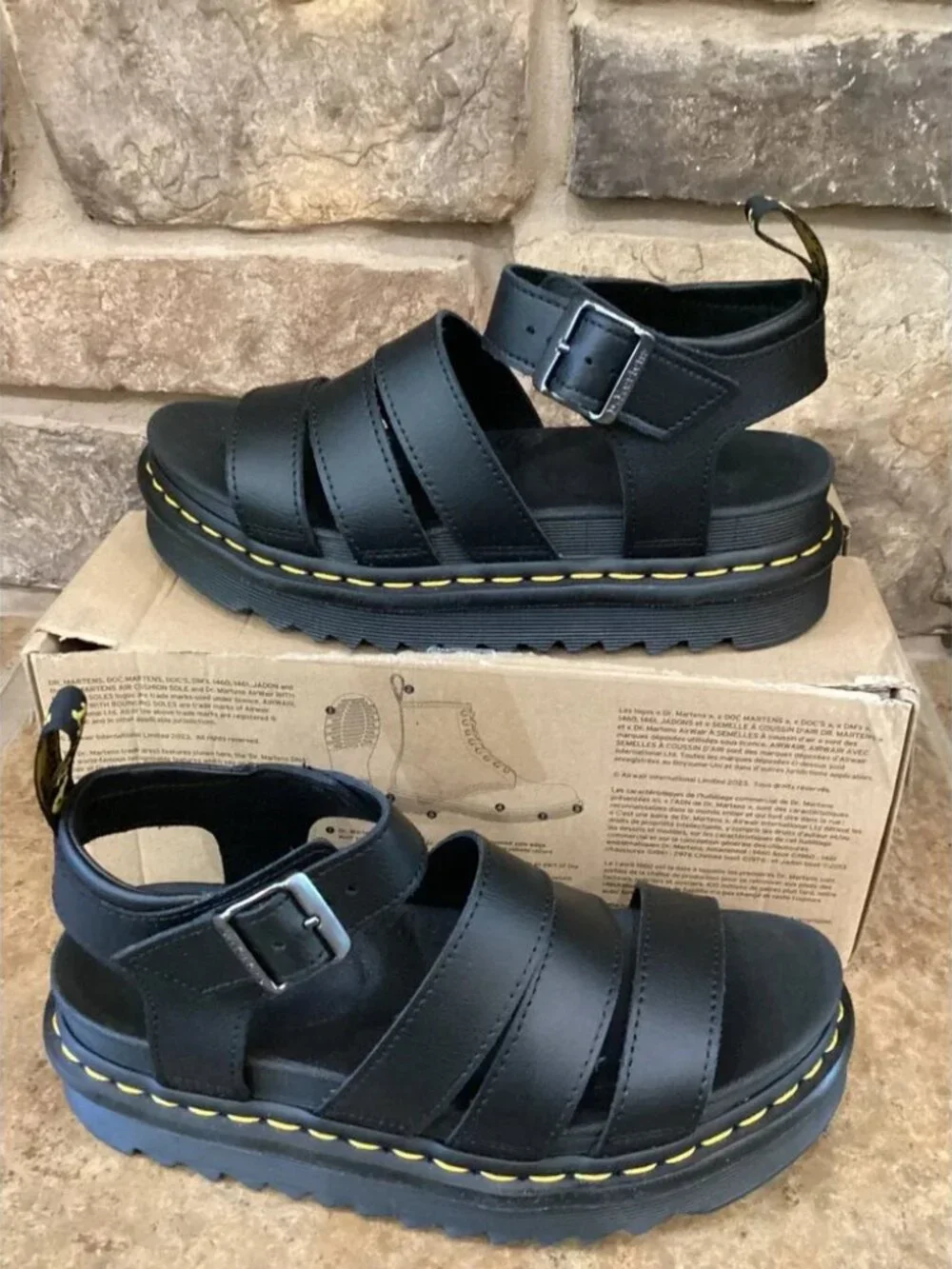 Dr. Martens Blaire Athena Black Leather Platform Gladiator Sandals Womens